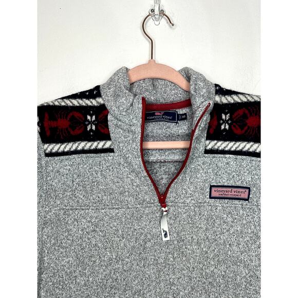 Vineyard Vines Fair Isle Lobster Gray Red 3/4" Zip Up Pullover Sweater Size XS - Picture 2 of 9